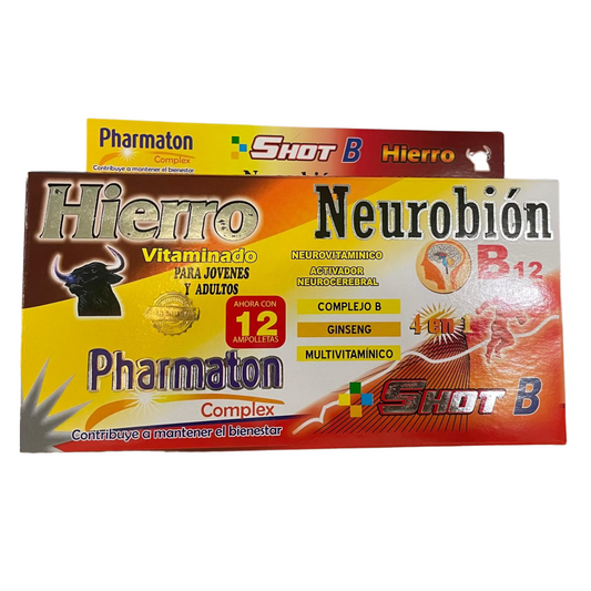 HIERRO NEUROBION 12 AMPOLLETAS PHARMATON SHOTB 4 EN 1 C/ 12 AMP